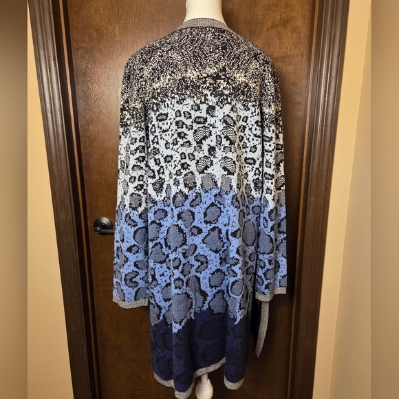 Roz & Ali Gray, Black and Blue Long Knit Cardigan Sweater - Picture 8 of 10